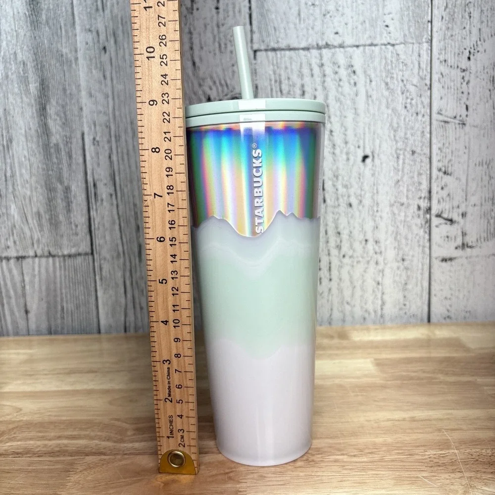 Starbucks Holiday Ice White Mint Silver Iridescent Wave Tumbler 24oz. 2021